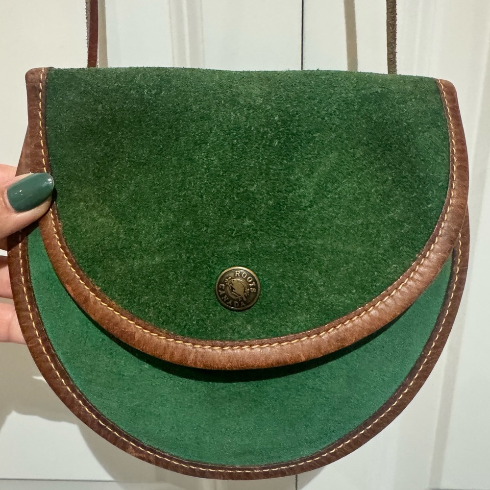 Roots Green and Brown Suede Crossbody Bag